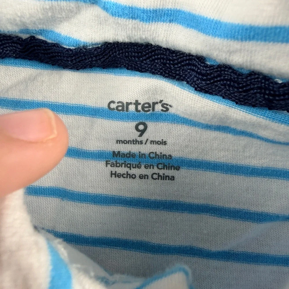 Carters Cat & Jack Baby Boys 4pc‎ Lot Bodysuits Tee 9-12M Blue White Striped